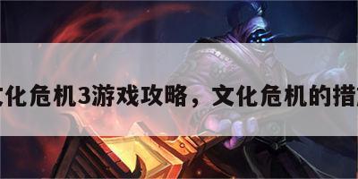 文化危机3游戏攻略，文化危机的措施