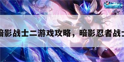 暗影战士二游戏攻略，暗影忍者战士