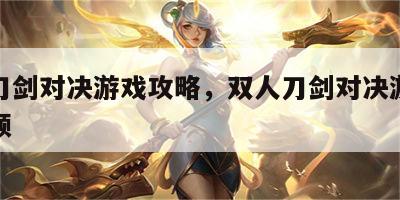 双人刀剑对决游戏攻略，双人刀剑对决游戏攻略视频